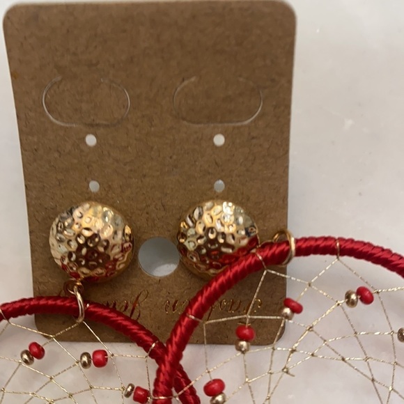 New Gold and Red Dreamcatcher Pierced Earrings - Picture 3 of 4